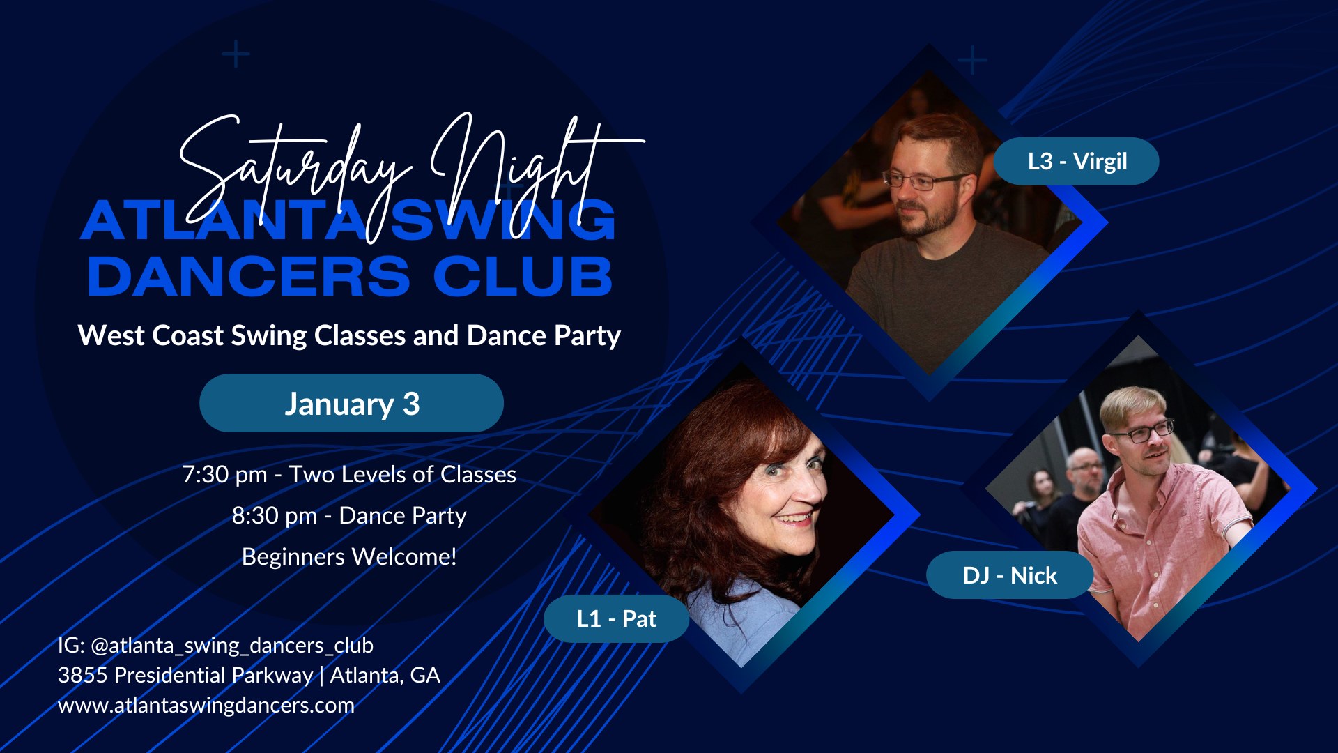 ASDC West Coast Swing Classes and Dance Party Saturday January 3