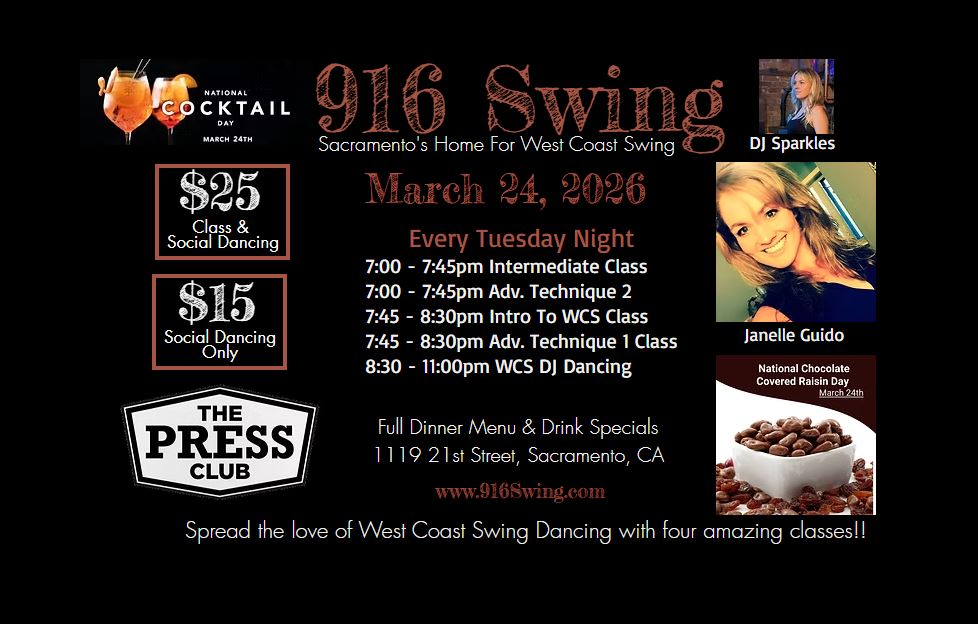 916 Swing, National Cocktail & Chocolate Raisin Day w Janelle Guido