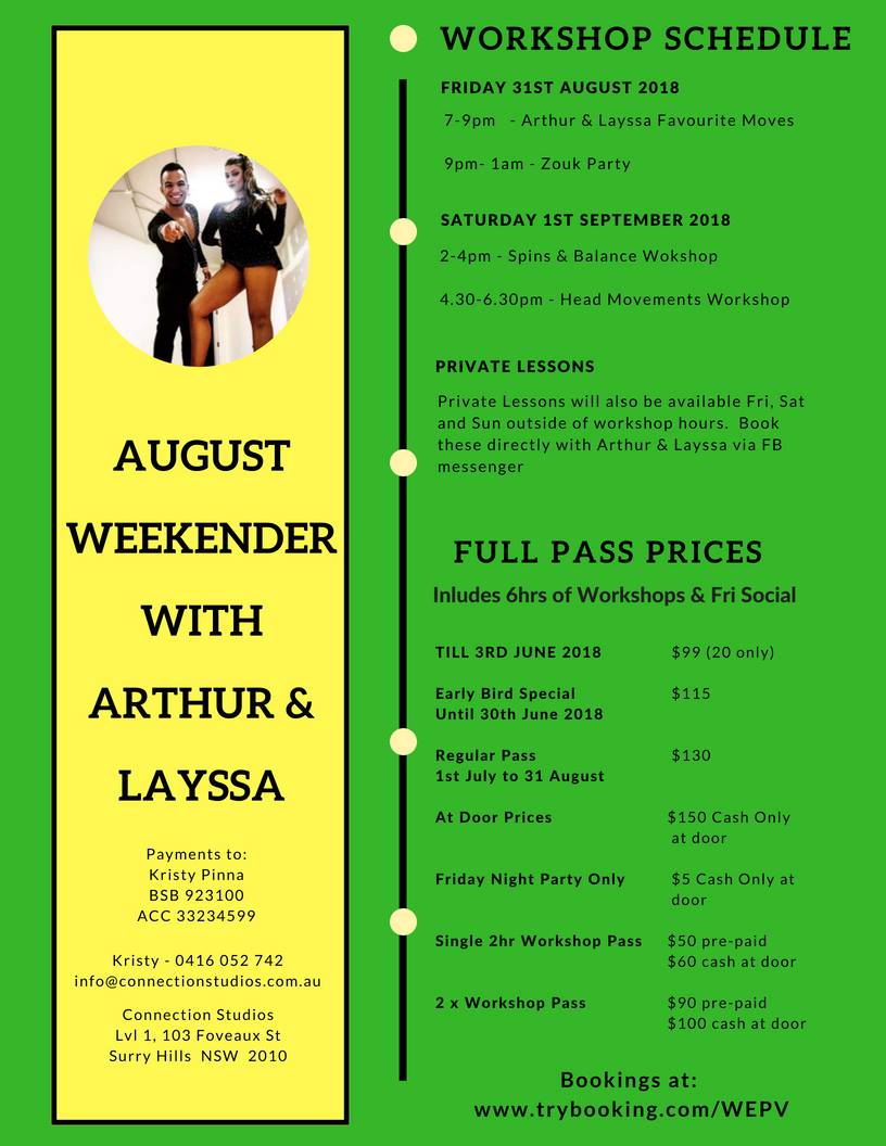 Sydney Zouk Workshops with Arthur & Layssa May 2018