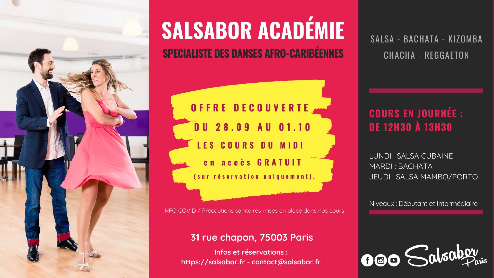 Offre Découverte - Cours du midi à Salsabor Paris - Beaubourg