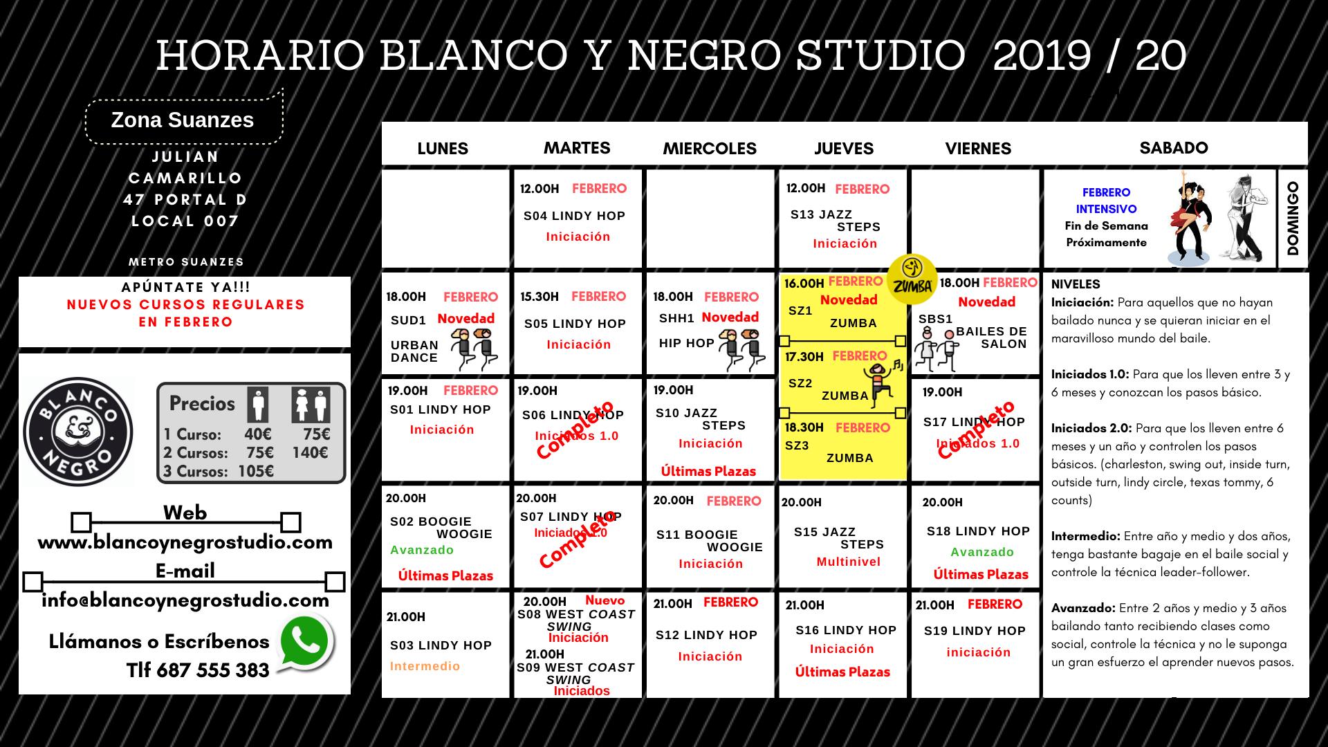 Inscripción Cursos Regulares Febrero 2020. Blanco y Negro Studio