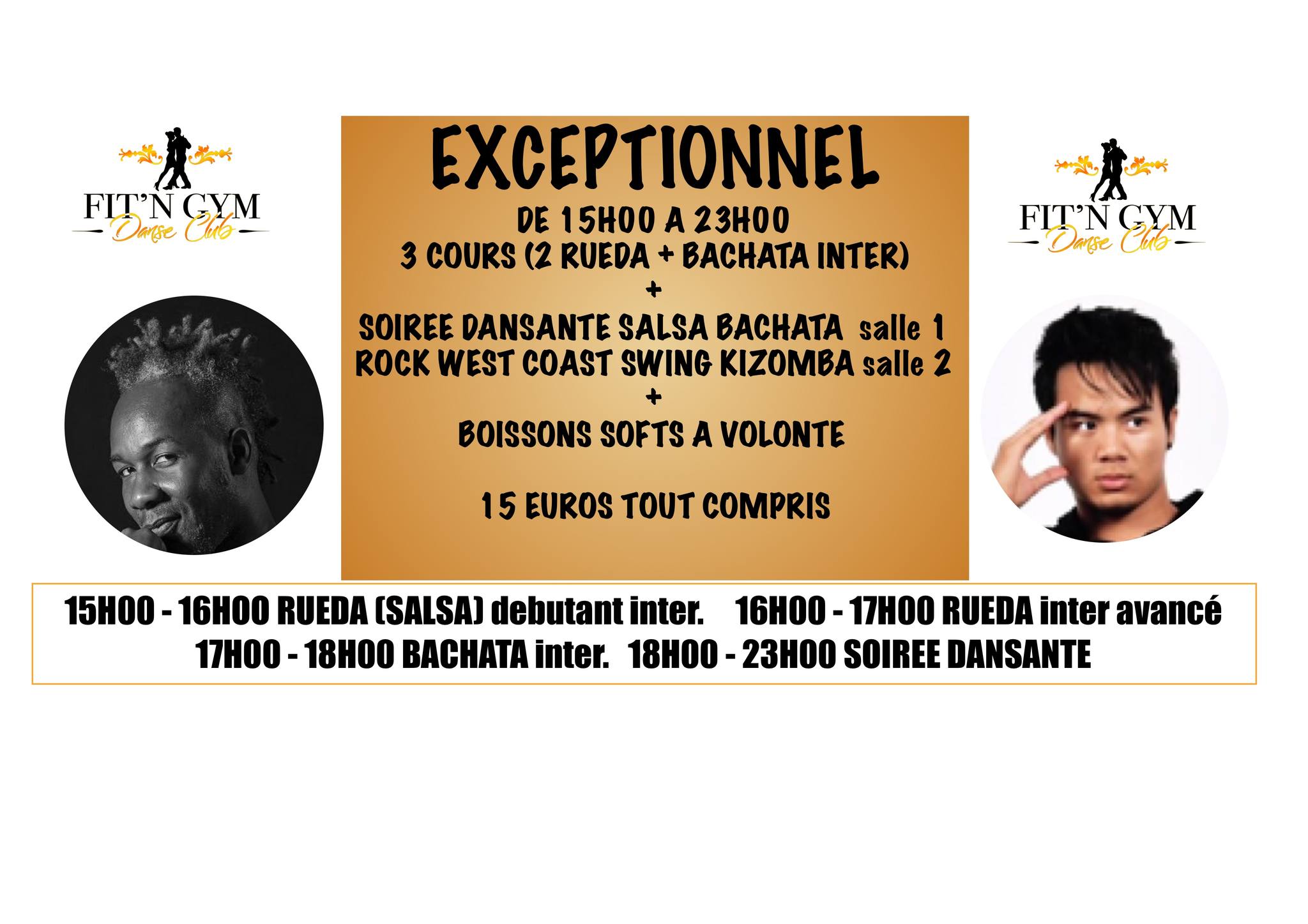 2 RUEDA + BACHATA HAMIDINE & EMILIEN + APRES MIDI DANSANT SALSA BACHATA salle1 & ROCK WCS KIZ salle2