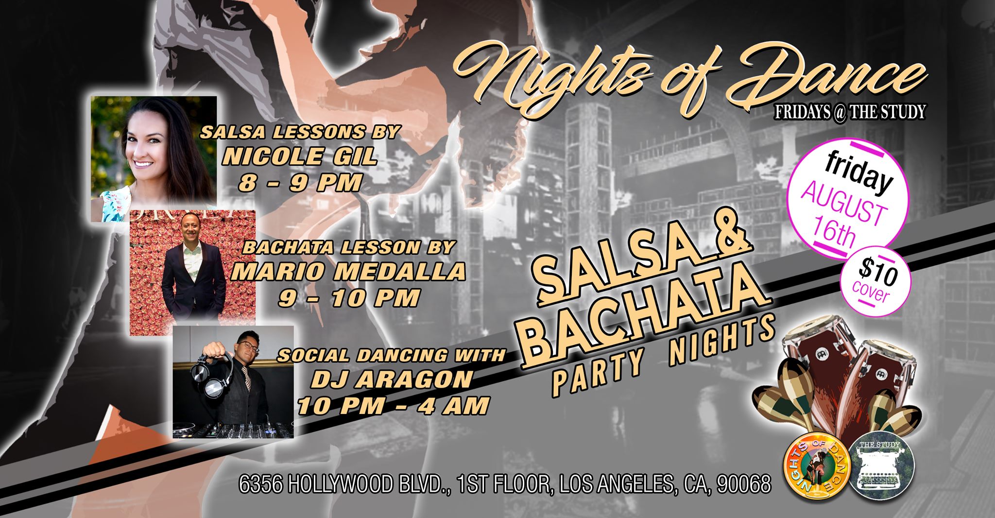 50 50 Salsa & Bachata Night at the Study August 16th!
