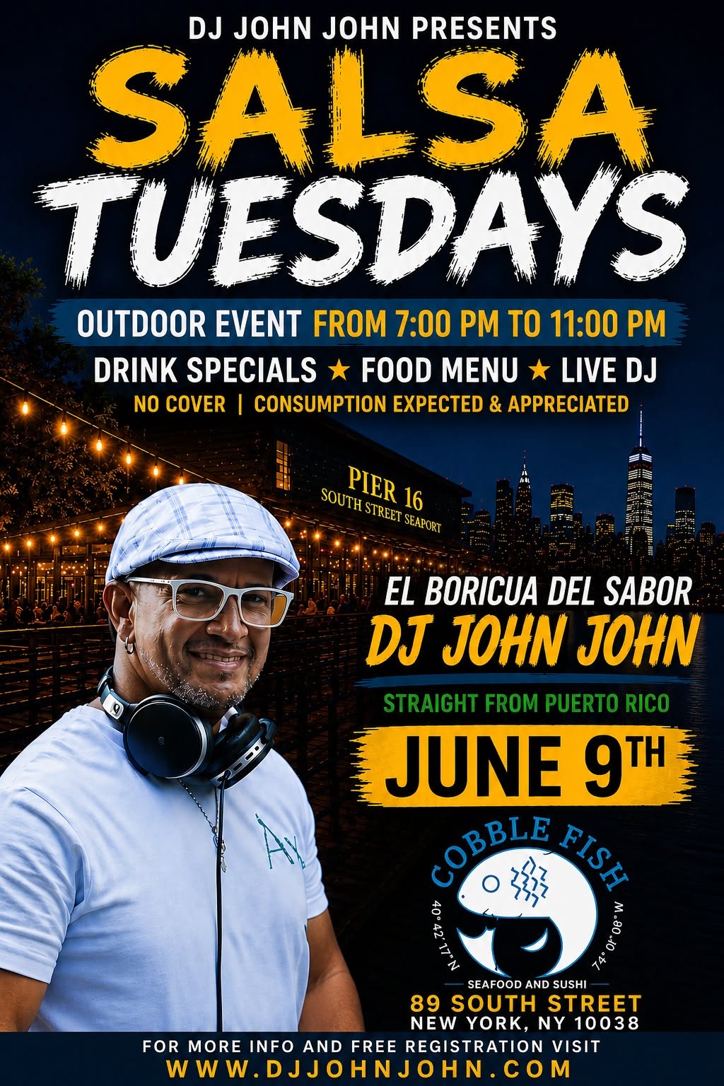 SALSA TUESDAYS at Cobble Fish Outdoor event Pier 16 South Street Seaport