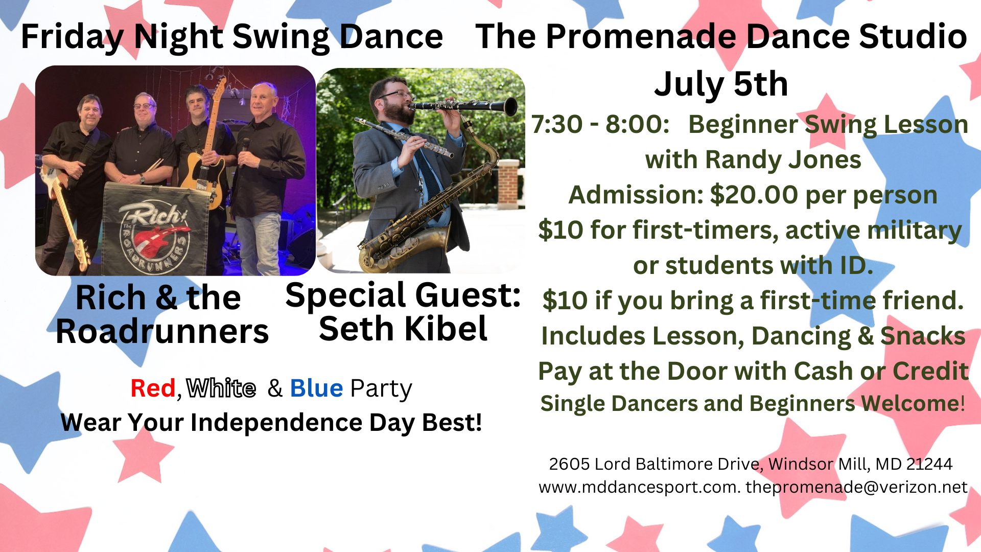 Rich and The Roadrunners with special guest Seth Kibel Friday Night Swing dance at The Promenade!