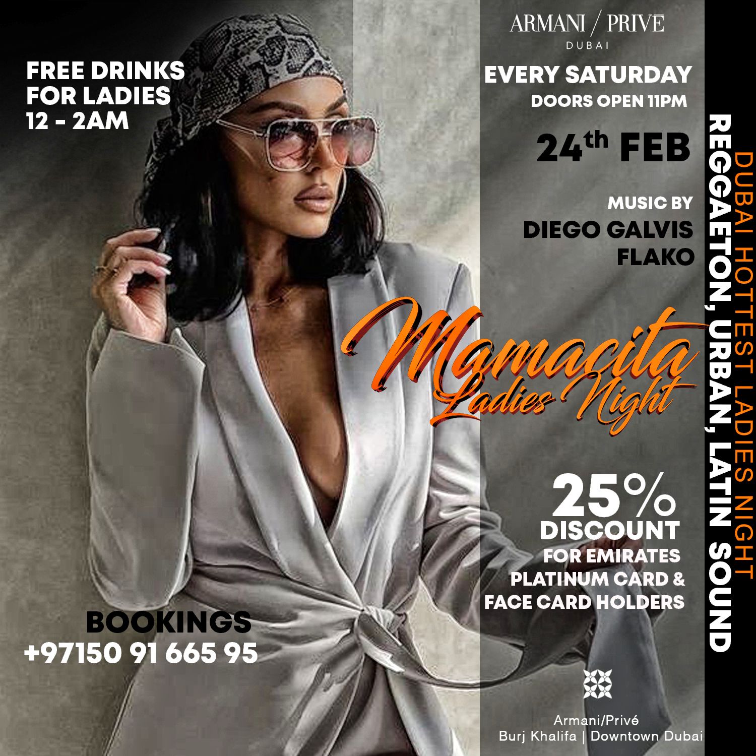 Mamacita Ladies Night - Free Drinks for Ladies 12-2am At Armani Prive Club - Reggaeton & Uban Sound
