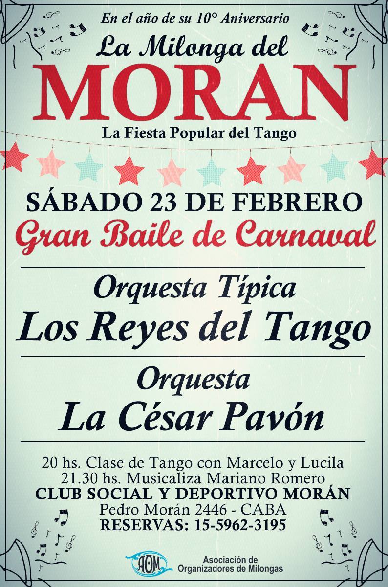 Milonga del Morán! Hoy sábado 23 de febrero!