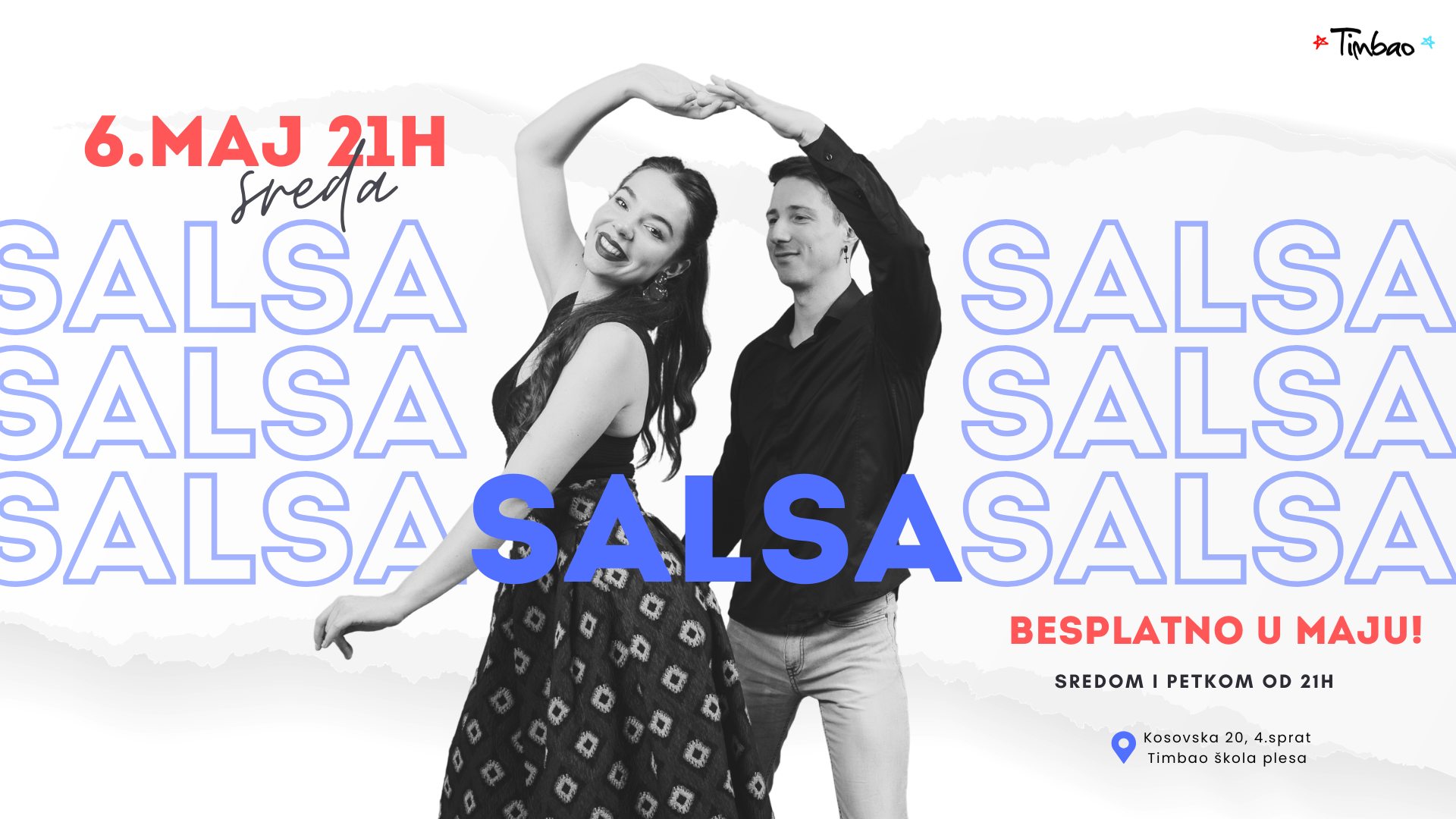 Početna salsa grupa Sreda 6.maj 21h Besplatno u maju Timbao