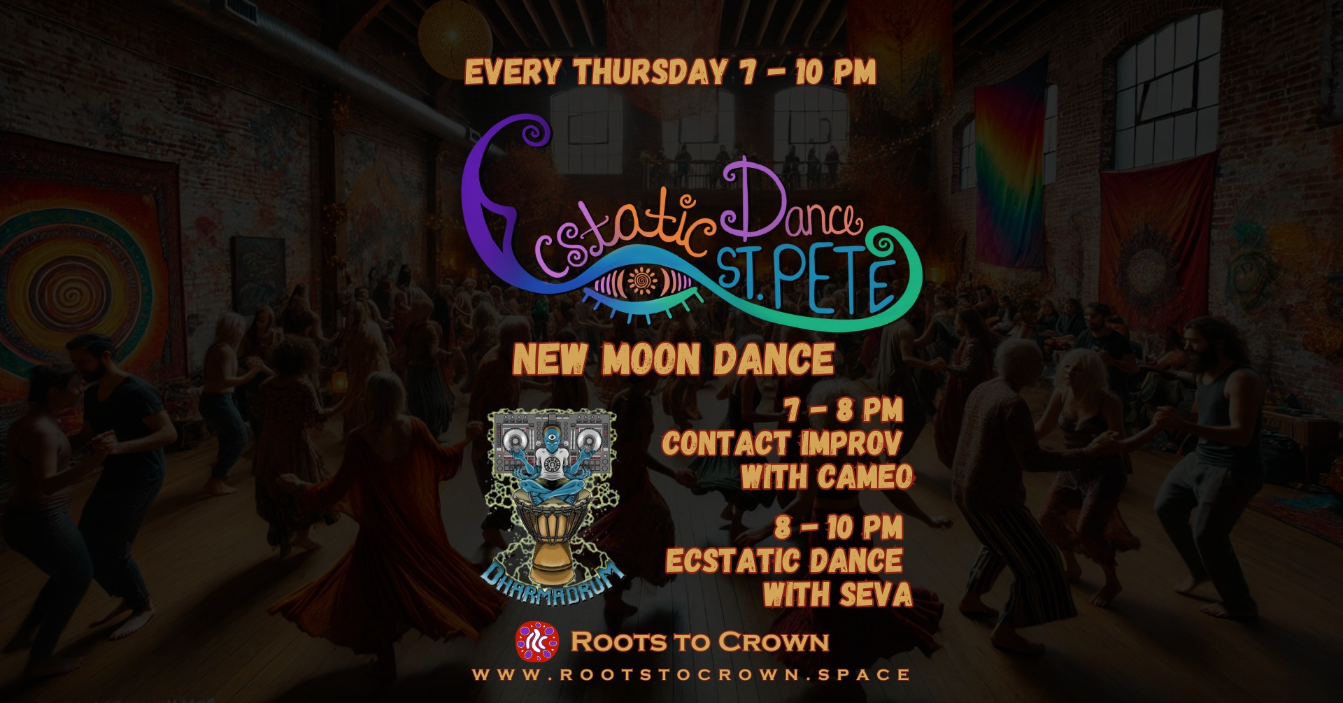 New Moon Ecstatic Dance & Contact Improv with Cameo, Seva, & Dharmadrum!