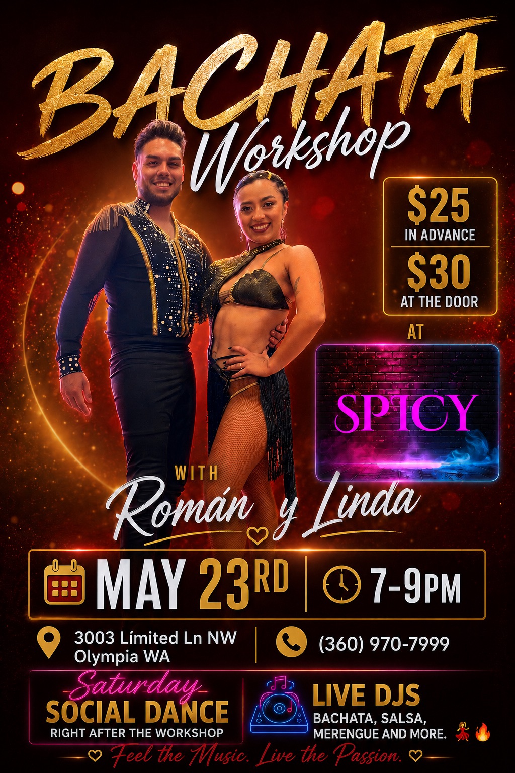 BACHATA WORKSHOP WITH ROMAN Y LINDA AT SPICY LOUNGE🎉