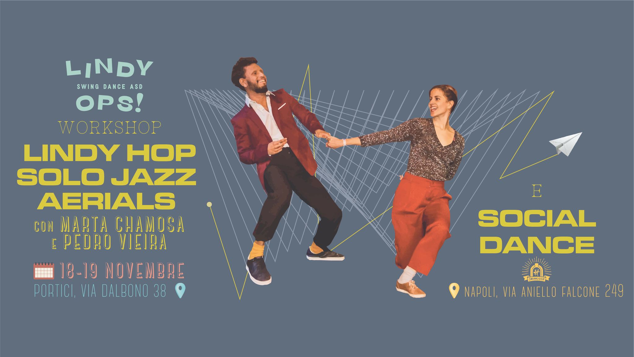 Workshop LINDY HOP - SOLO JAZZ - AERIALS con Marta e Pedro + SOCIAL DANCE