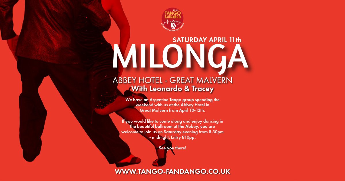 Invitation to the Saturday night Milonga at the Abbey Hotel, Great Malvern