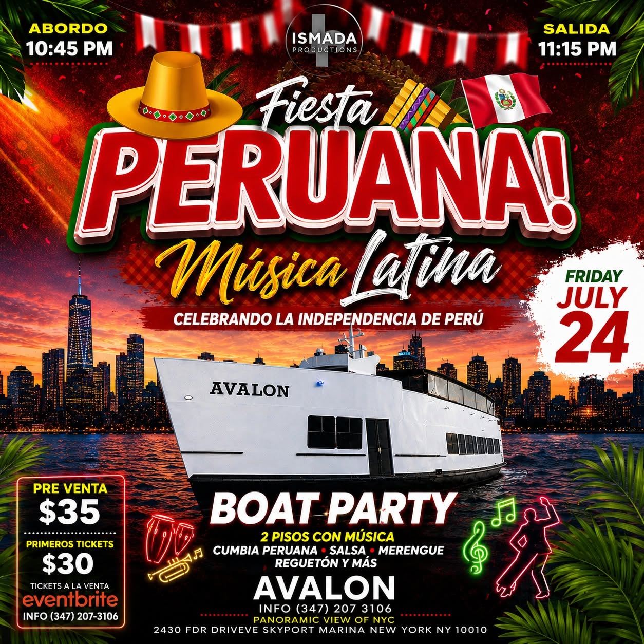 Gran Fiesta de la Independencia del Perú Boat Party en el Avalon Yacht