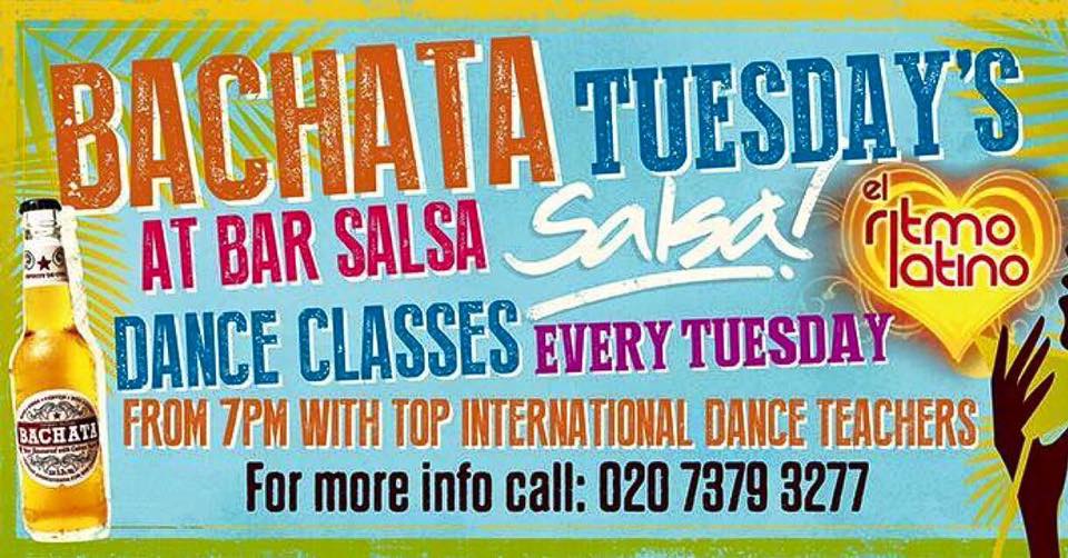 Bachata Tuesdays at Bar Salsa with Ritmo Latino. Bachata & Kizomba lessons plus party with the Ritmo Latino Sound Machine DJs