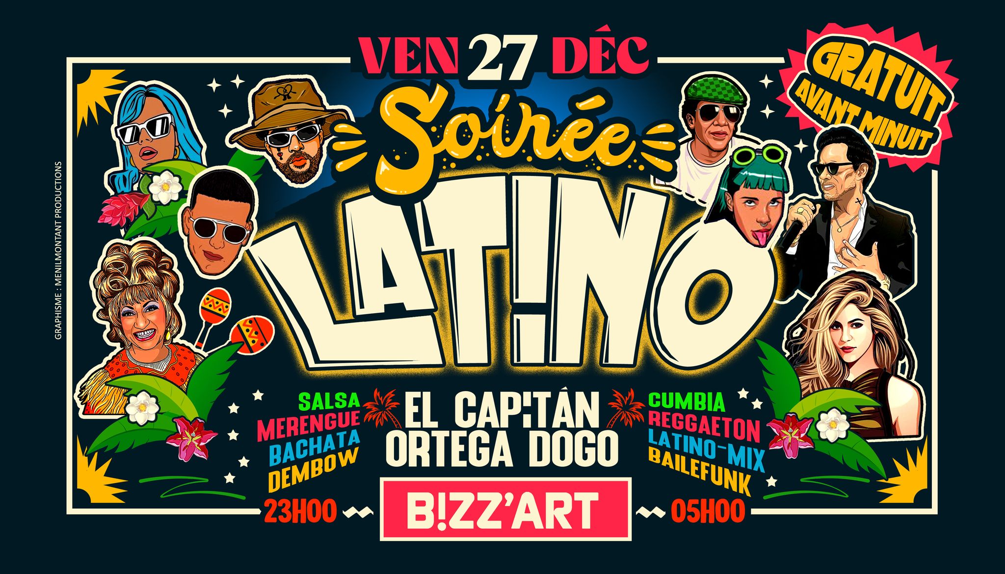 SOiRÉE LATiNO x CANAL ST MARTIN 🌴 GRATUIT AVANT MINUIT 🔥 Ven.27.Déc au Bizz'Art (Paris10)