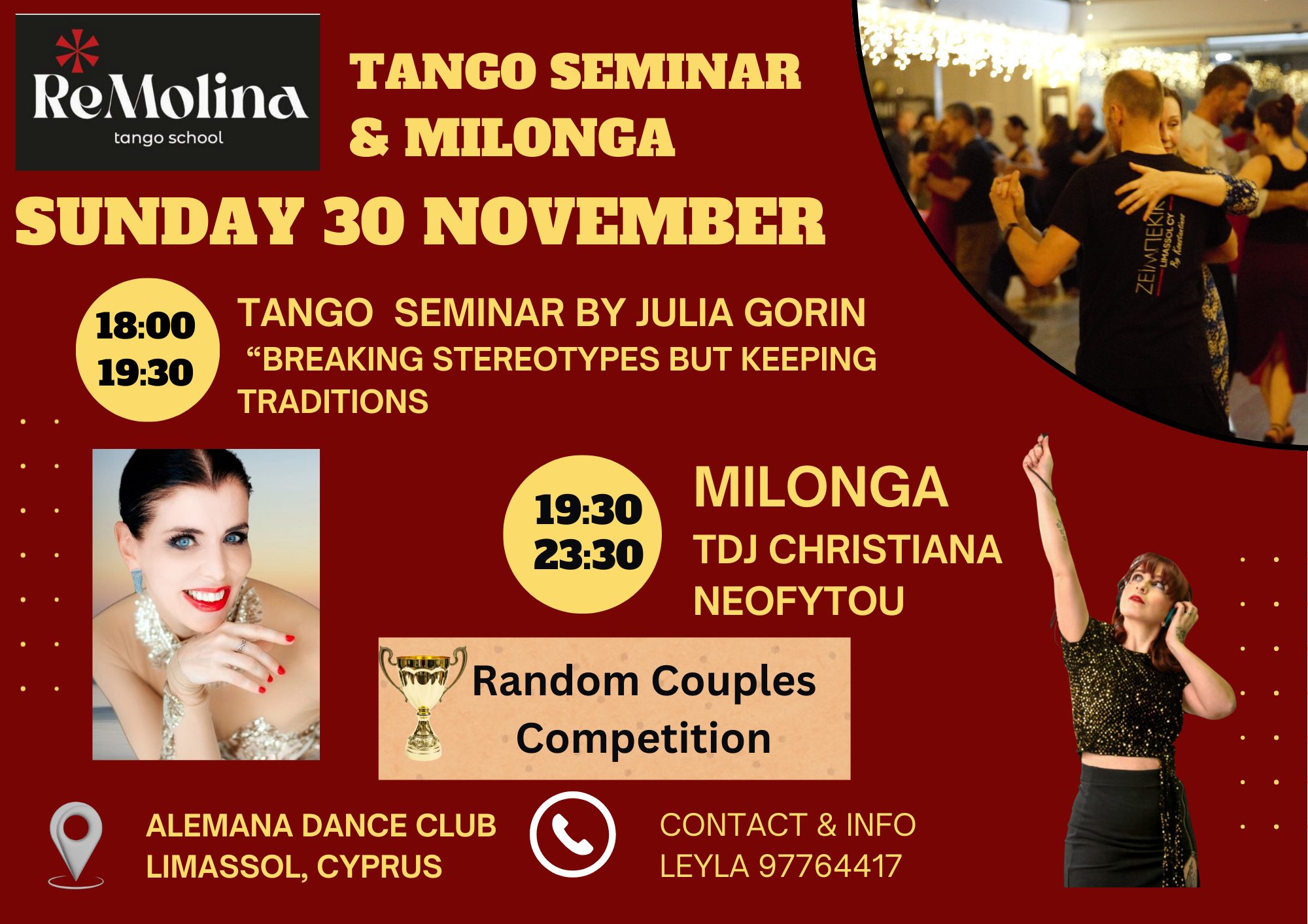 Tango Seminar & ReMolina Milonga in Alemana 30 November