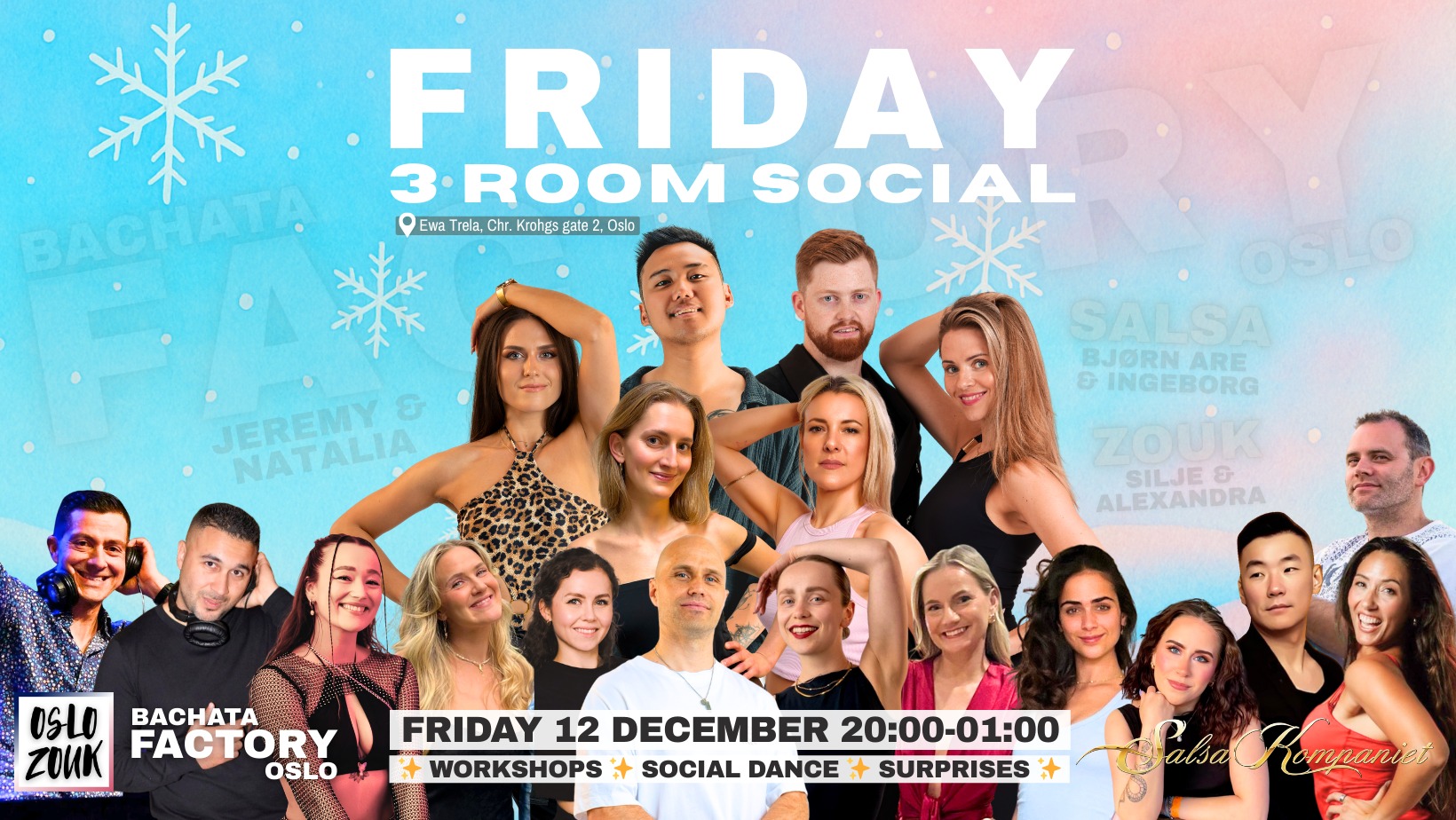 FRIDAY 3 ROOM SOCIAL SALSA BACHATA ZOUK END OF SEMESTER