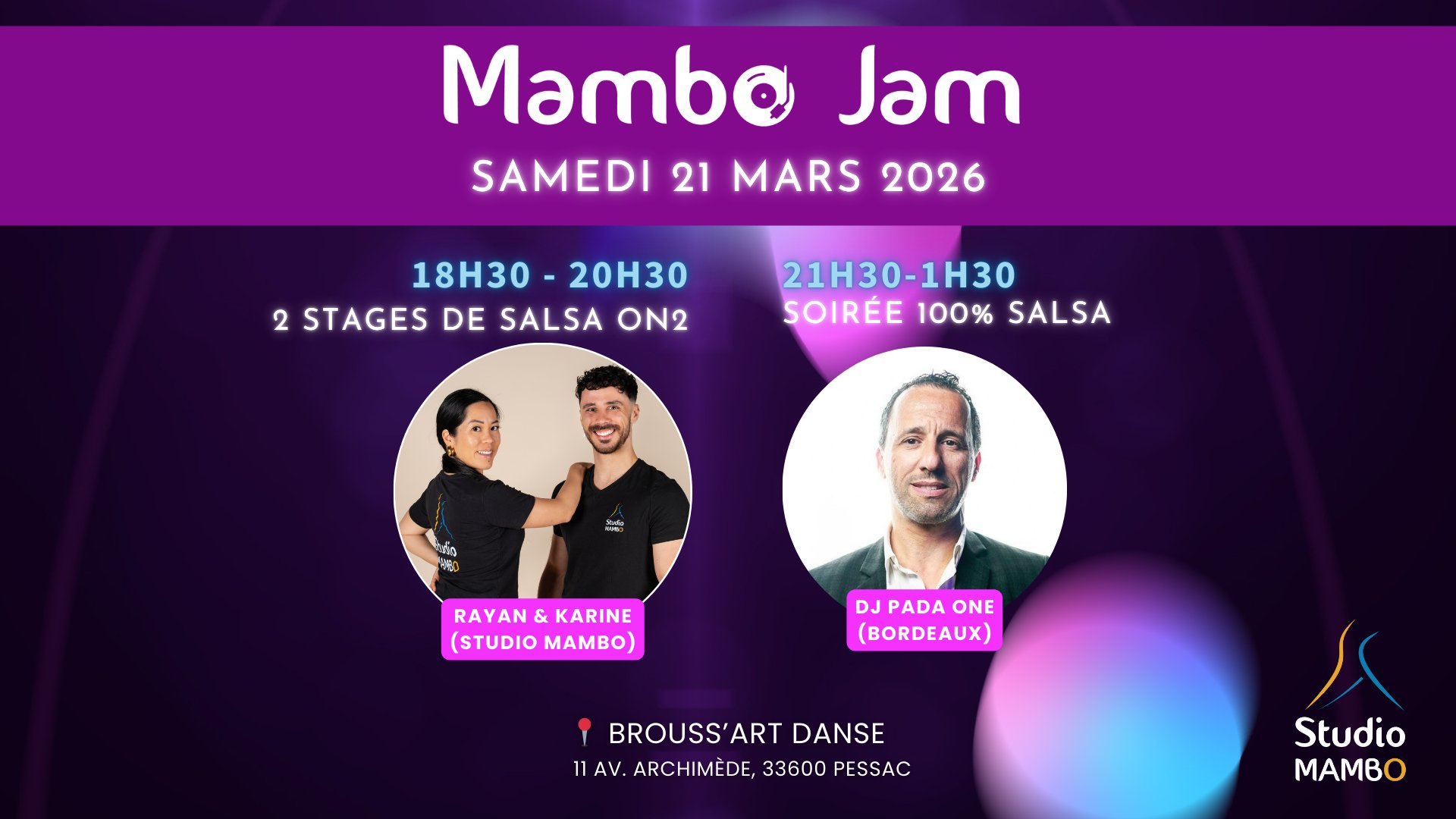 Mambo Jam (Mars) - 2h de stages salsa avec Rayan & Karine + soirée 100% salsa avec DJ Pada-One