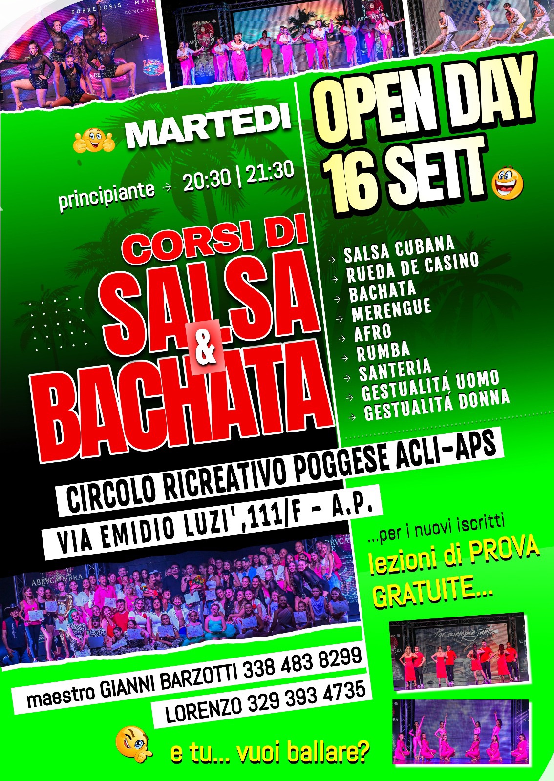 Martedรฌ 16 settembre -Inizio Corsi di Ballo - Salsa & Bachata circolo Poggio di Bretta -