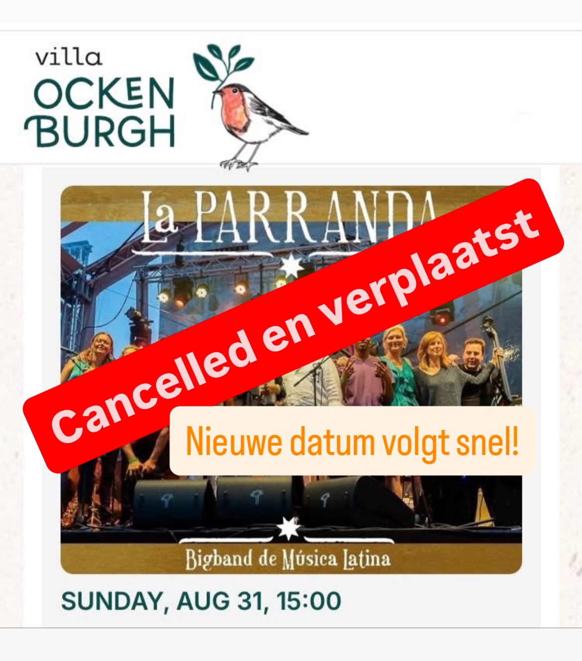 CANCELLED EN VERPLAATST! Nieuwe datum volgt snel! La Parranda in De Tent bij Villa Ockenburgh!