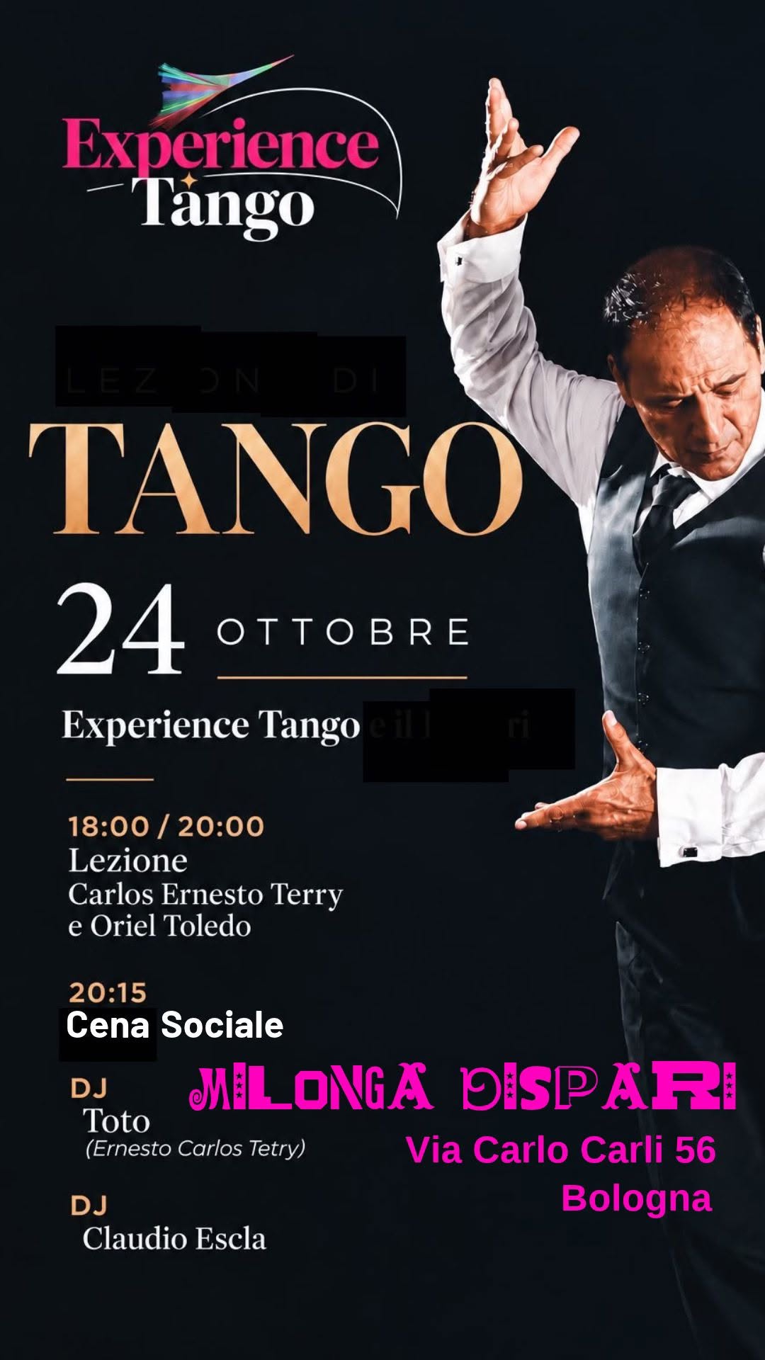 EXPERiENCE TANGO di Oriel Toledo! Stage, 8h Milonga e Social Cena!