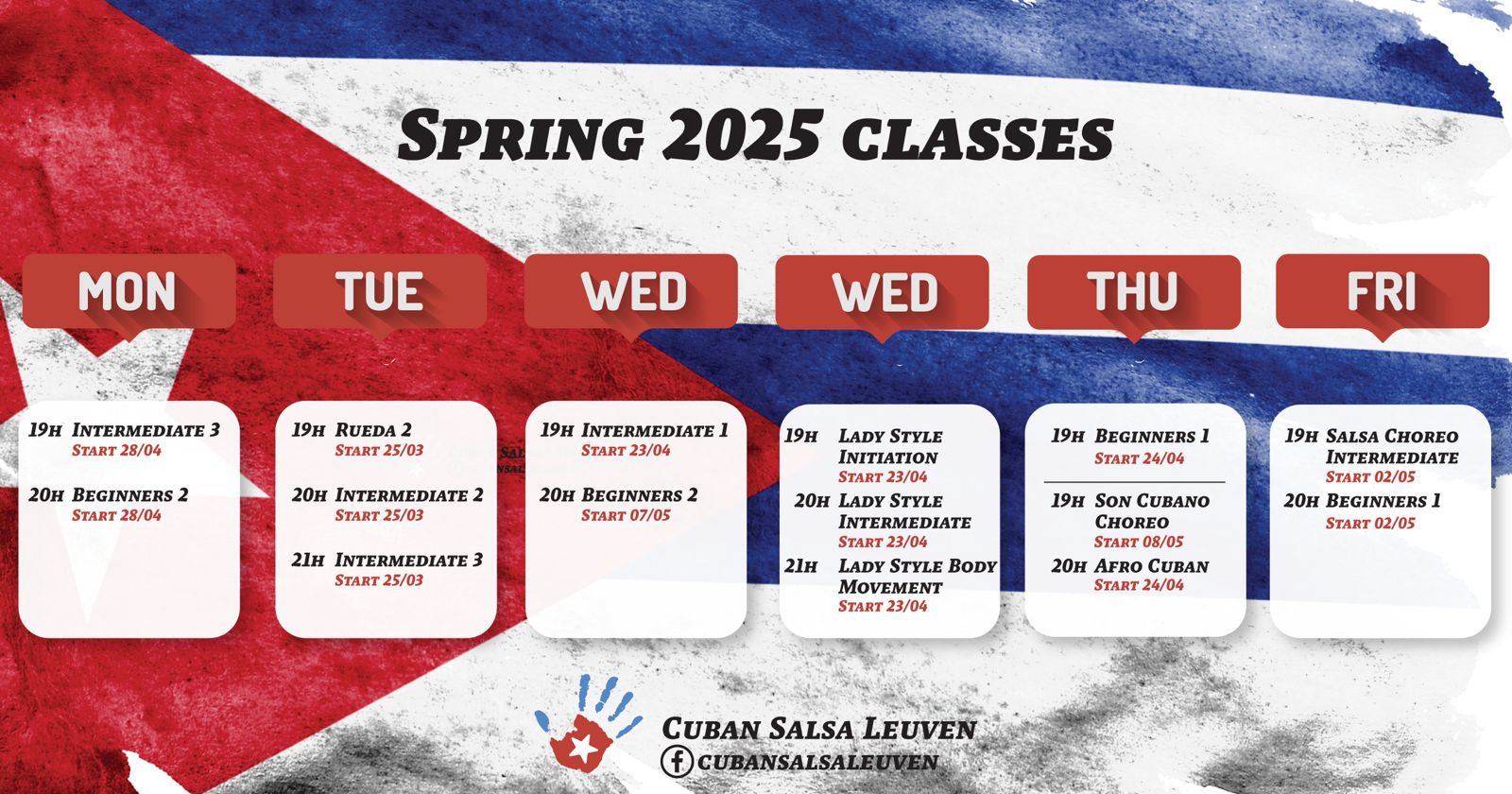 Cuban Salsa classes in Leuven - Spring Schedule 2025 - Classes starting in March April May