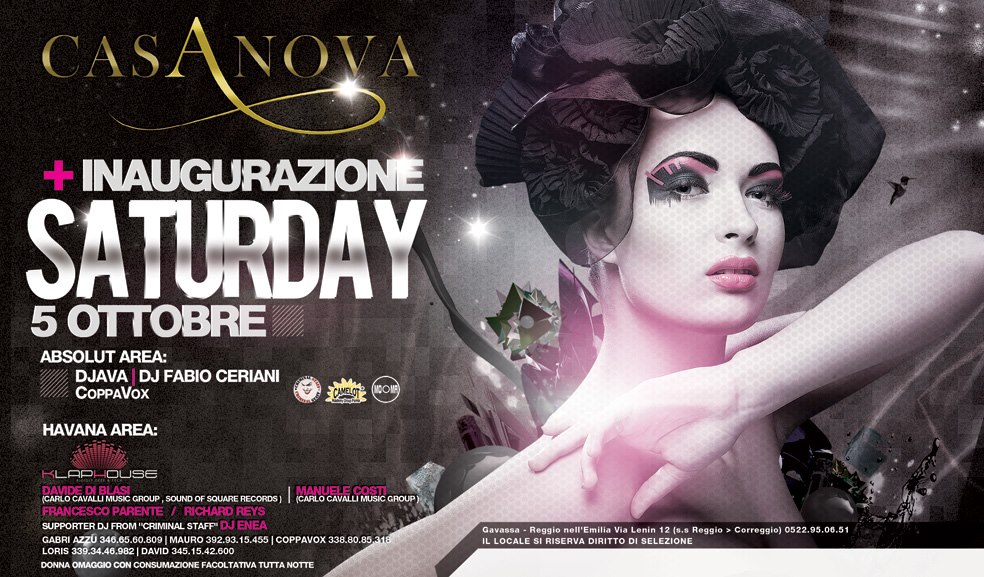 CASANOVA Risto-Disco INAUGURAZIONE SATURDAY 5 OTTOBRE