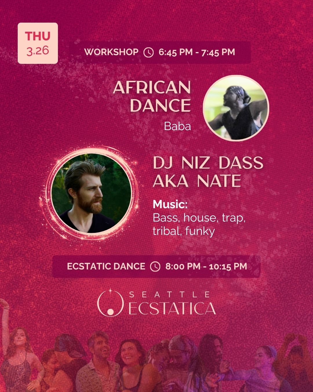 Ecstatic Dance Evening ✦ DJ: Niz Dass aka Nate ➤ Workshop: African Dance