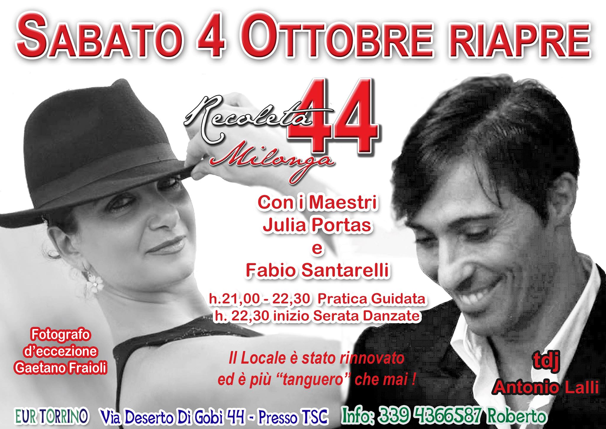 SABATO 4 OTTOBRE RIAPRE RECOLETA44 CON UN LOOK PIU' TANGUERO