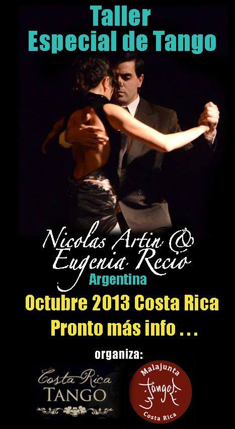 Talleres de Tango con Nicolás Artin y Eugenia Recio en Costa Rica