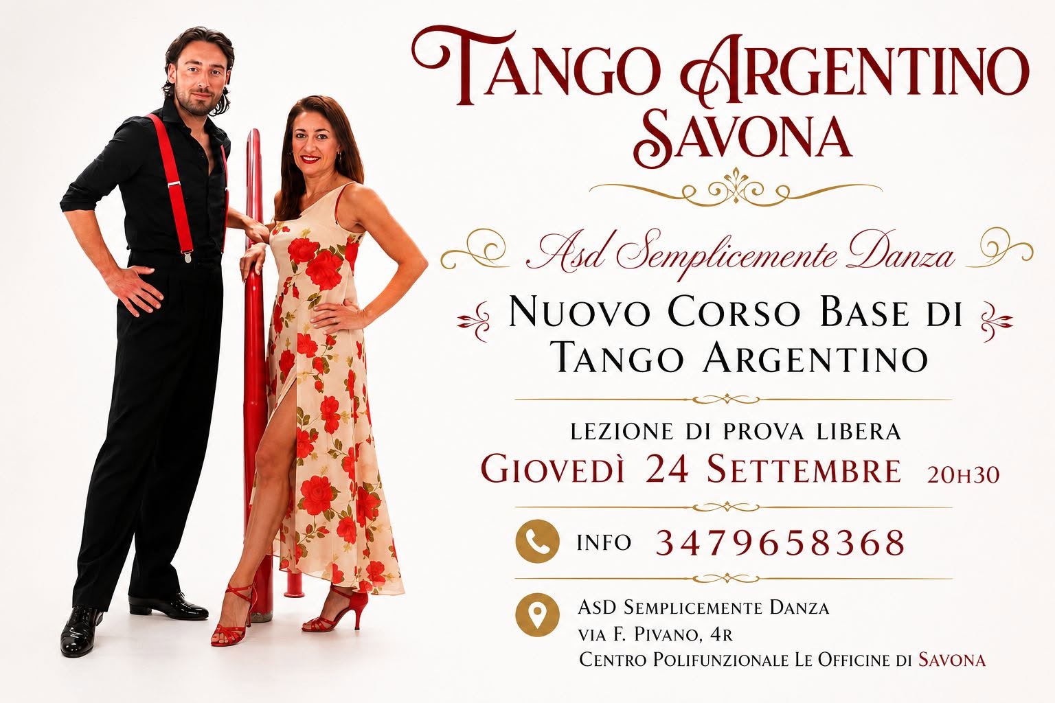 ♥Nuovo Corso Base Tango Argentino a Savona♥Prova Libera 20h30 Giovedì 24.09.26