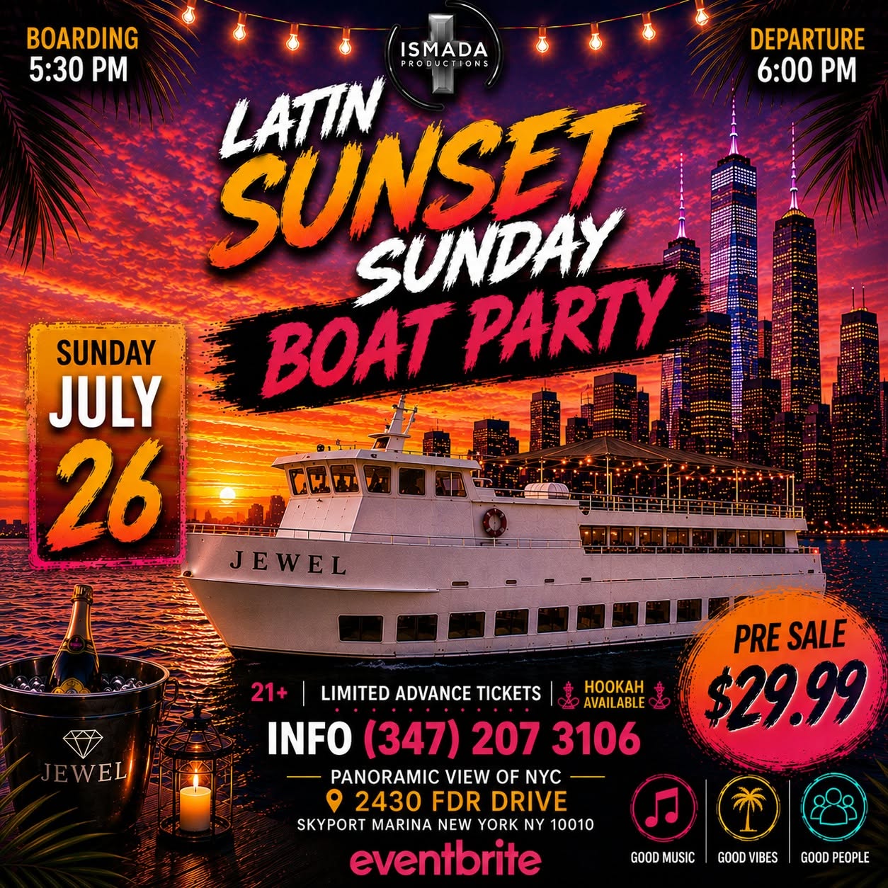 Latin Sunset Sunday Boat Party Jewel Yacht NYC