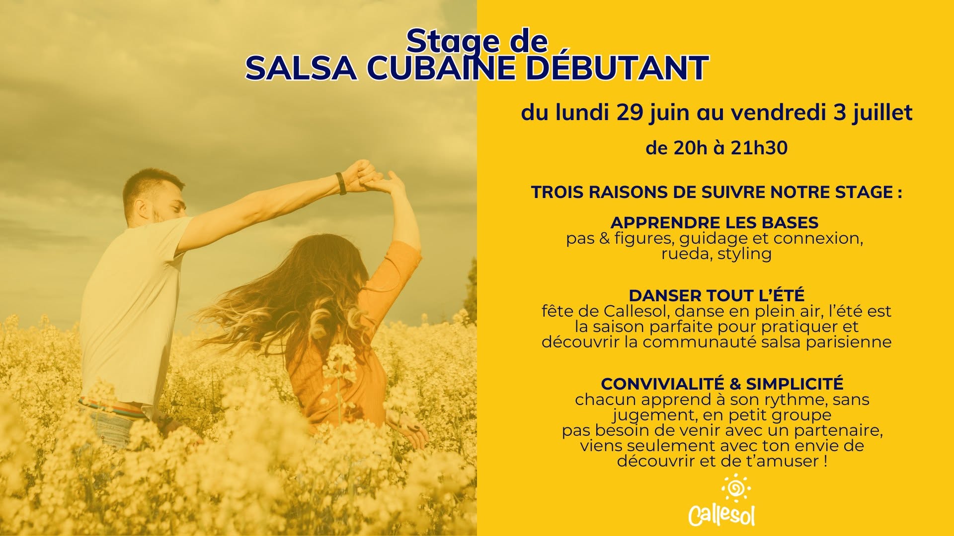 Stage de salsa cubaine dรฉbutant - les bases pour danser tout l'รฉtรฉ !Paris 14e