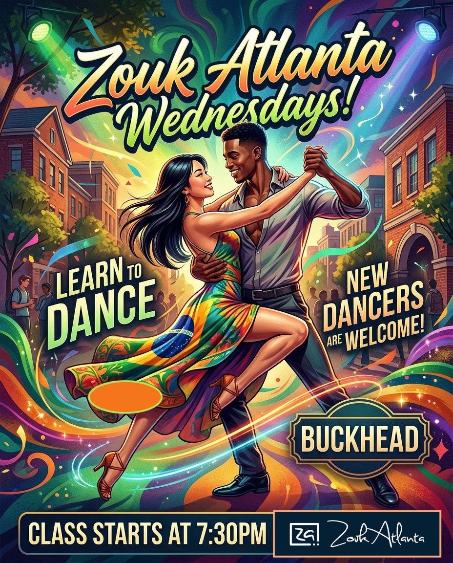 Learn to Dance at Zouk Atlanta! Buckhead Brazilian Zouk Classes & Party Beginner ↗️ Advanced ❤️