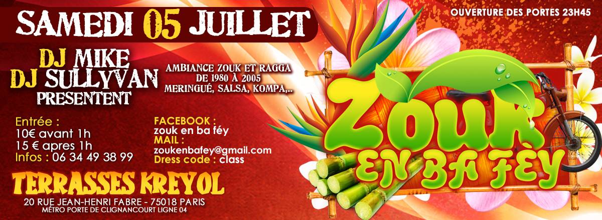 DJ SULLYVAN ET DJ MIKE PRÉSENTENT LA SOIRÉE ZOUK EN BA FEY AUX TERRASSES KRÉYOL