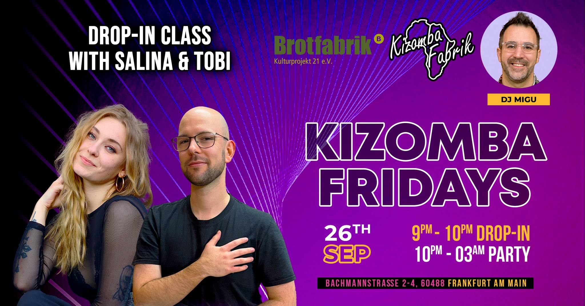 Kizomba Fridays Sep 26th - Dj Migu - Drop-in Salina & Tobi