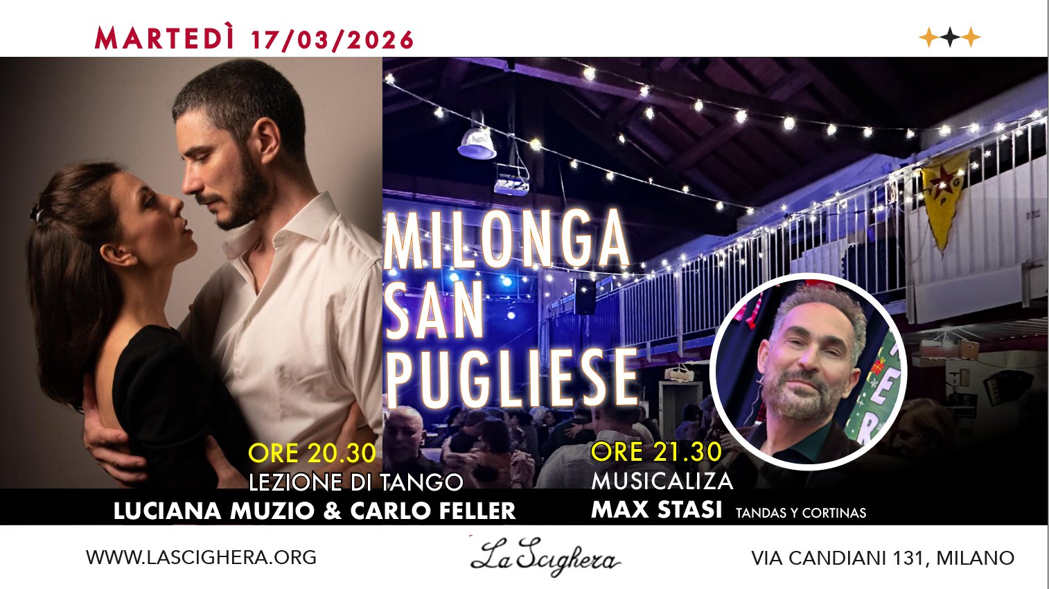 Milonga San Pugliese, Tdj Max Stasi + lezione Muzio-Feller in pre serata