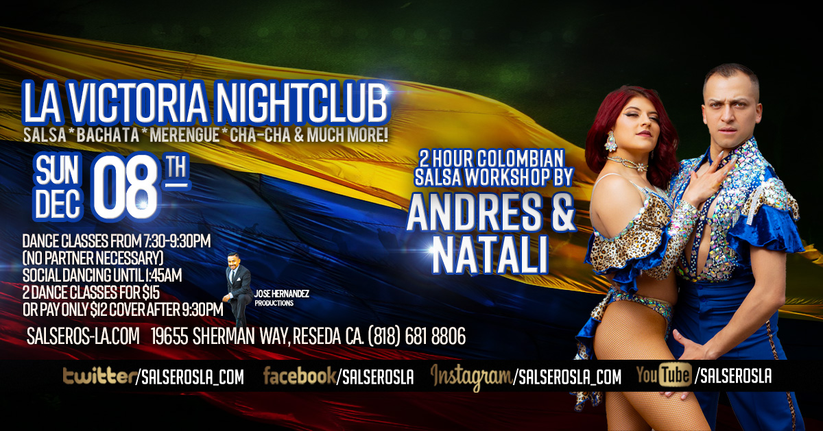 From Bogota Colombia Andres & Natali at La Victoria Colombian Salsa 2 Hour workshop