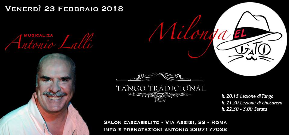 Venerdì 23 febbraio milonga El Gato a via Assisi 33 Gattonio Tdj