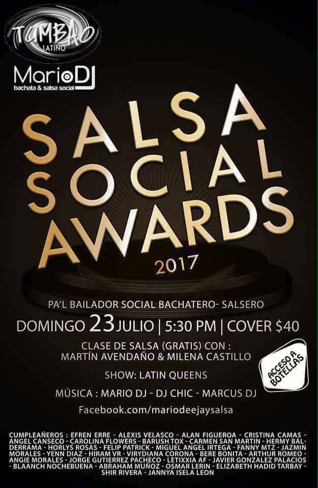 Salsa Social Awards 2017 Domingo 23 Jul 5:30 pm Tumbao Latino