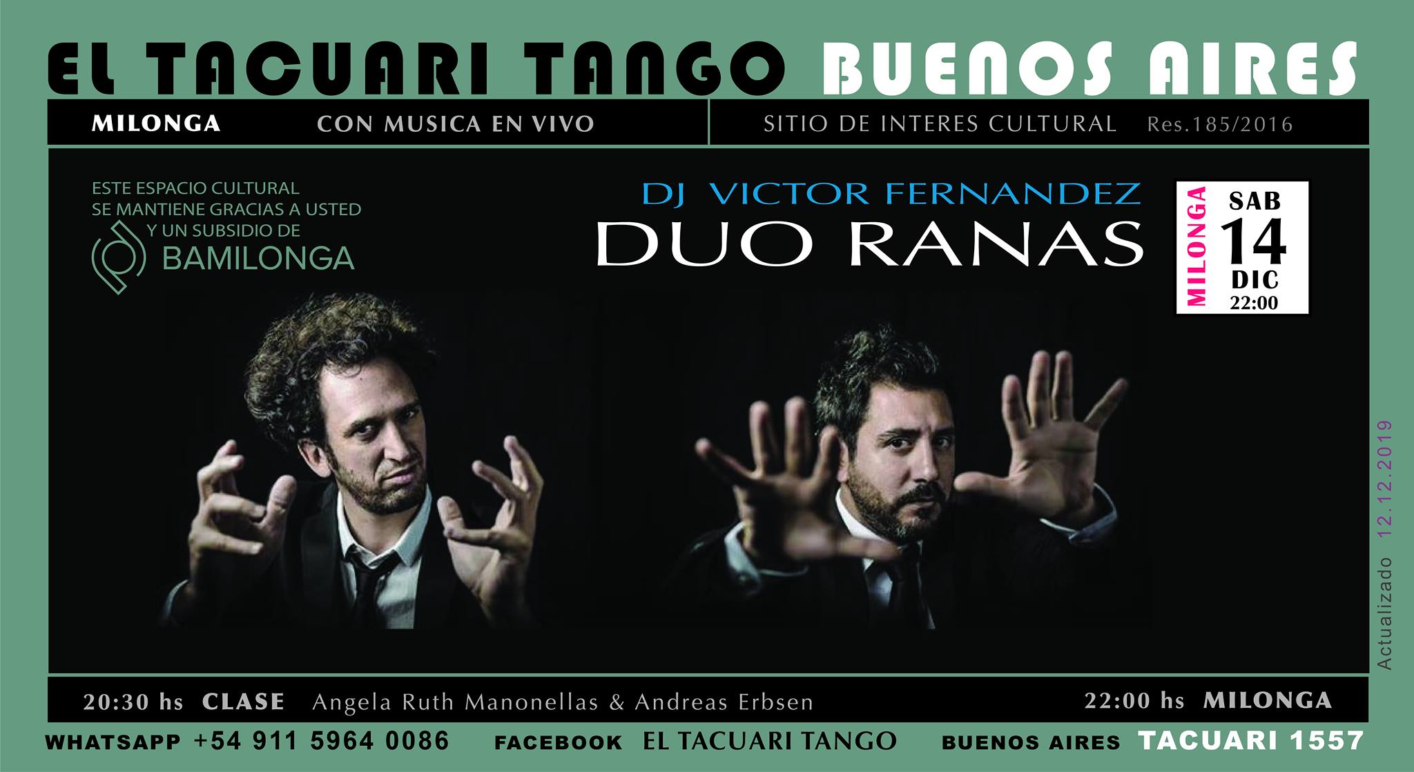 Sábado milonga + Dúo Ranas en vivo
