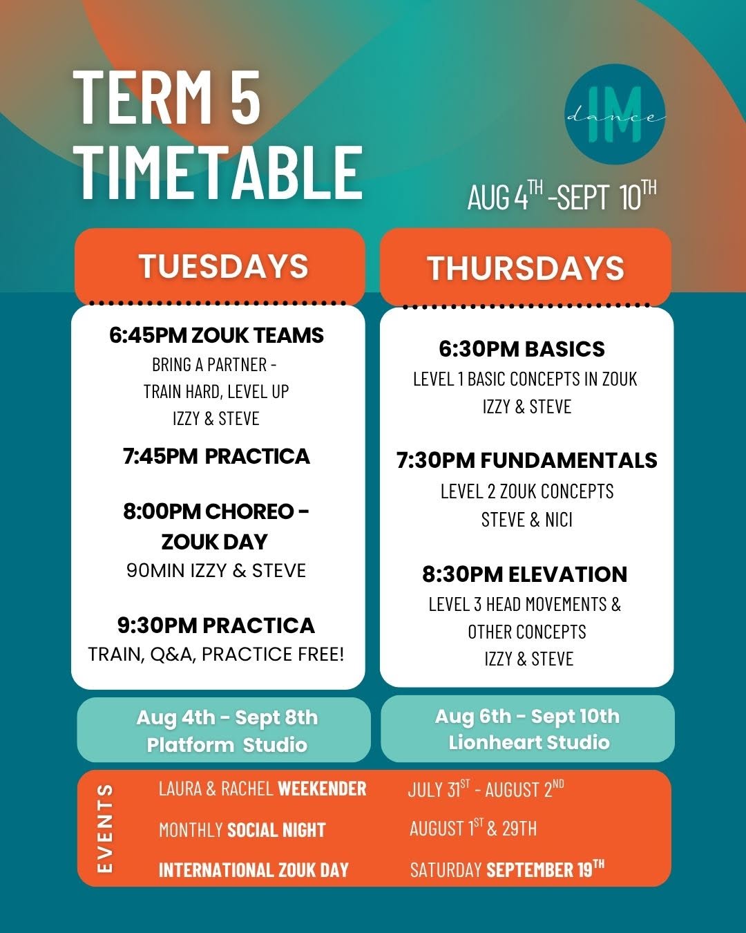 BRAZILIAN ZOUK CLASSES TERM 5 Aug - Sept