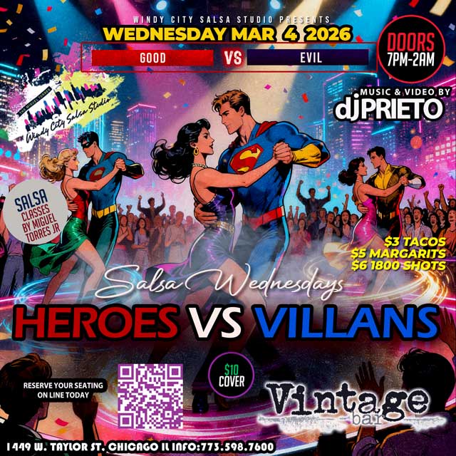 Heroes vs. Villains Salsa Wednesday @ Vintage Bar π