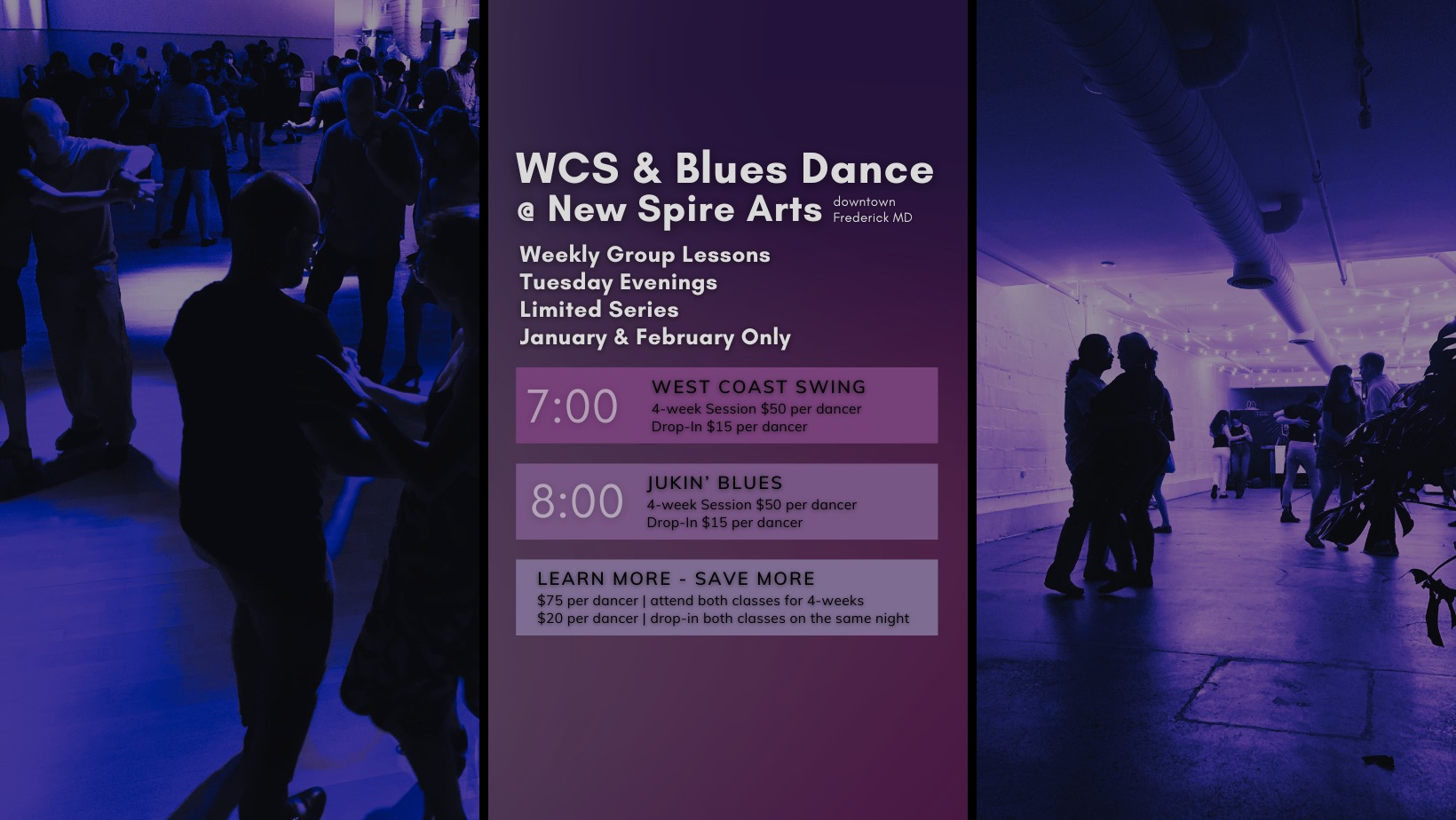 West Coast Swing & Blues - Weekly Group Dance Lessons - downtown Frederick MD