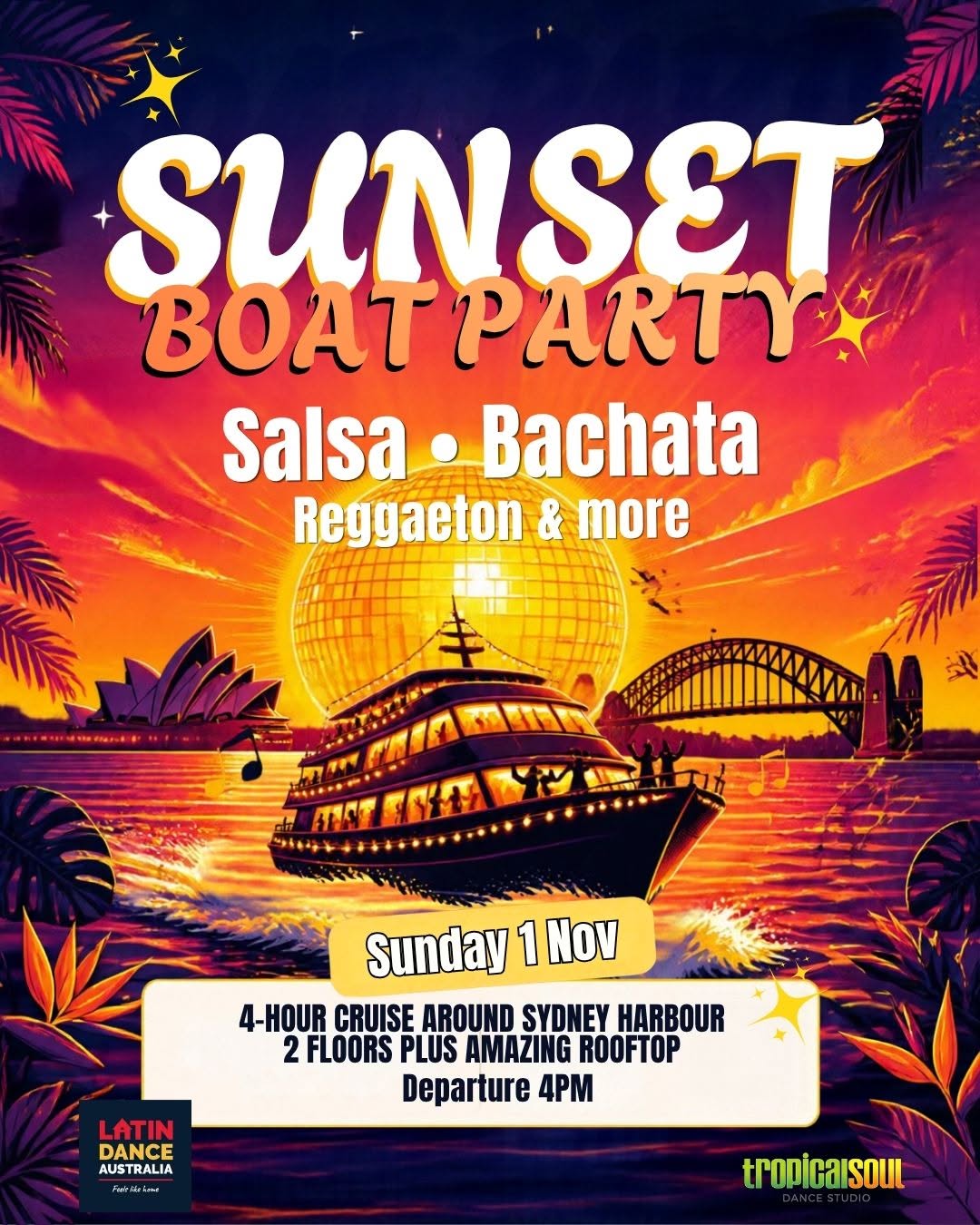 SUNSET SALSA & BACHATA BOAT 🛥️ PARTY - Sunday 1 Nov