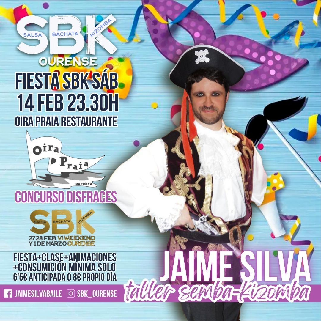 Fiesta SBK Ourense Carnavales con taller de Semba-Kizomba por Jaime Silva