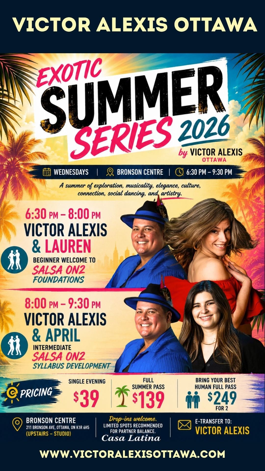 EXOTIC SUMMER 2026 SALSA ON2 BEGINNER + INTER from ON1 to ON2 by Victor Alexis Ottawa