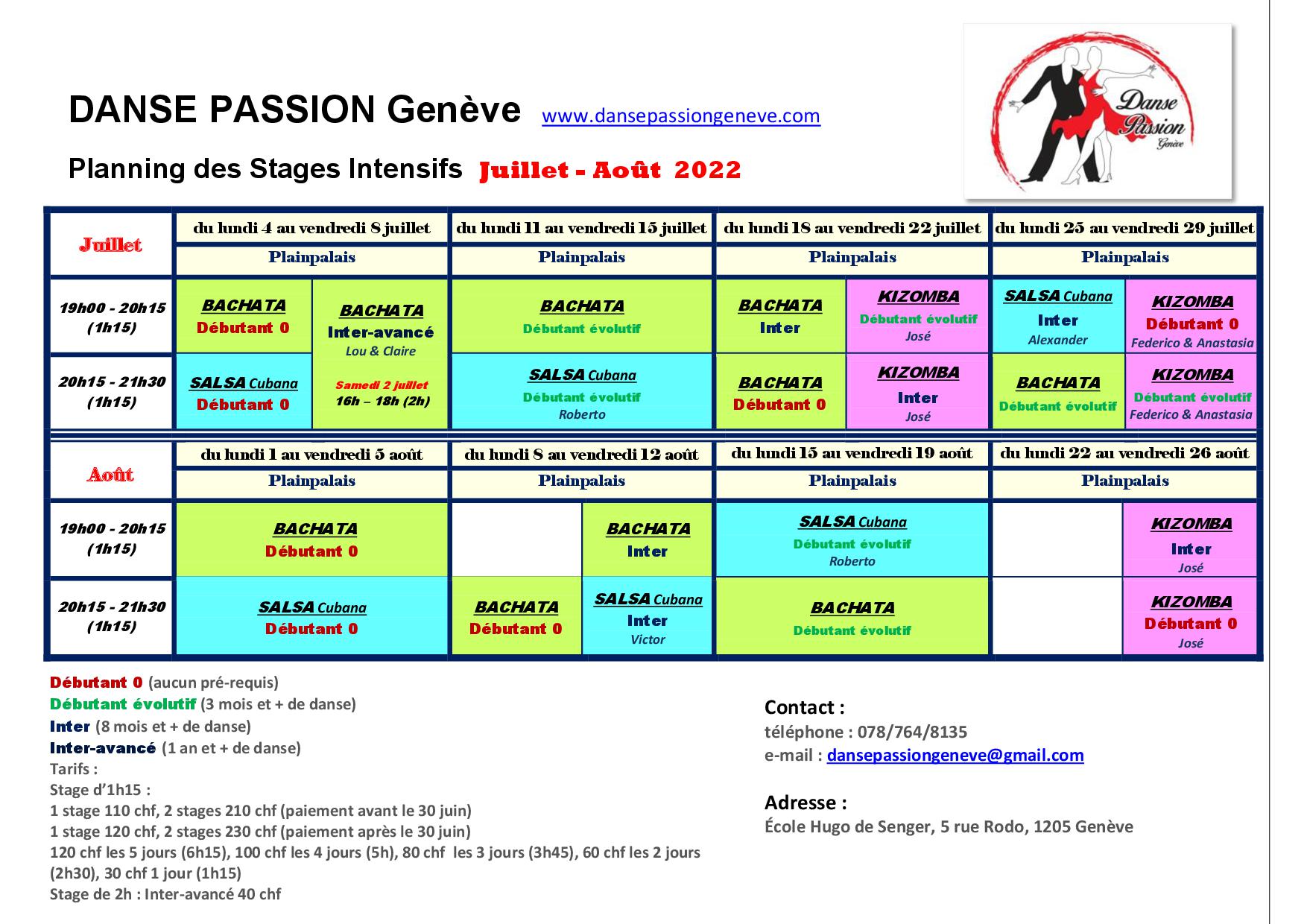 Stages intensifs d'été 2022
