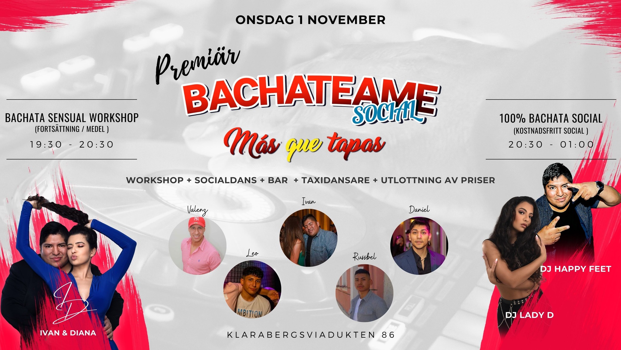 Bachateame - Workshop + 100% Bachata Social, Onsdag 1 nov
