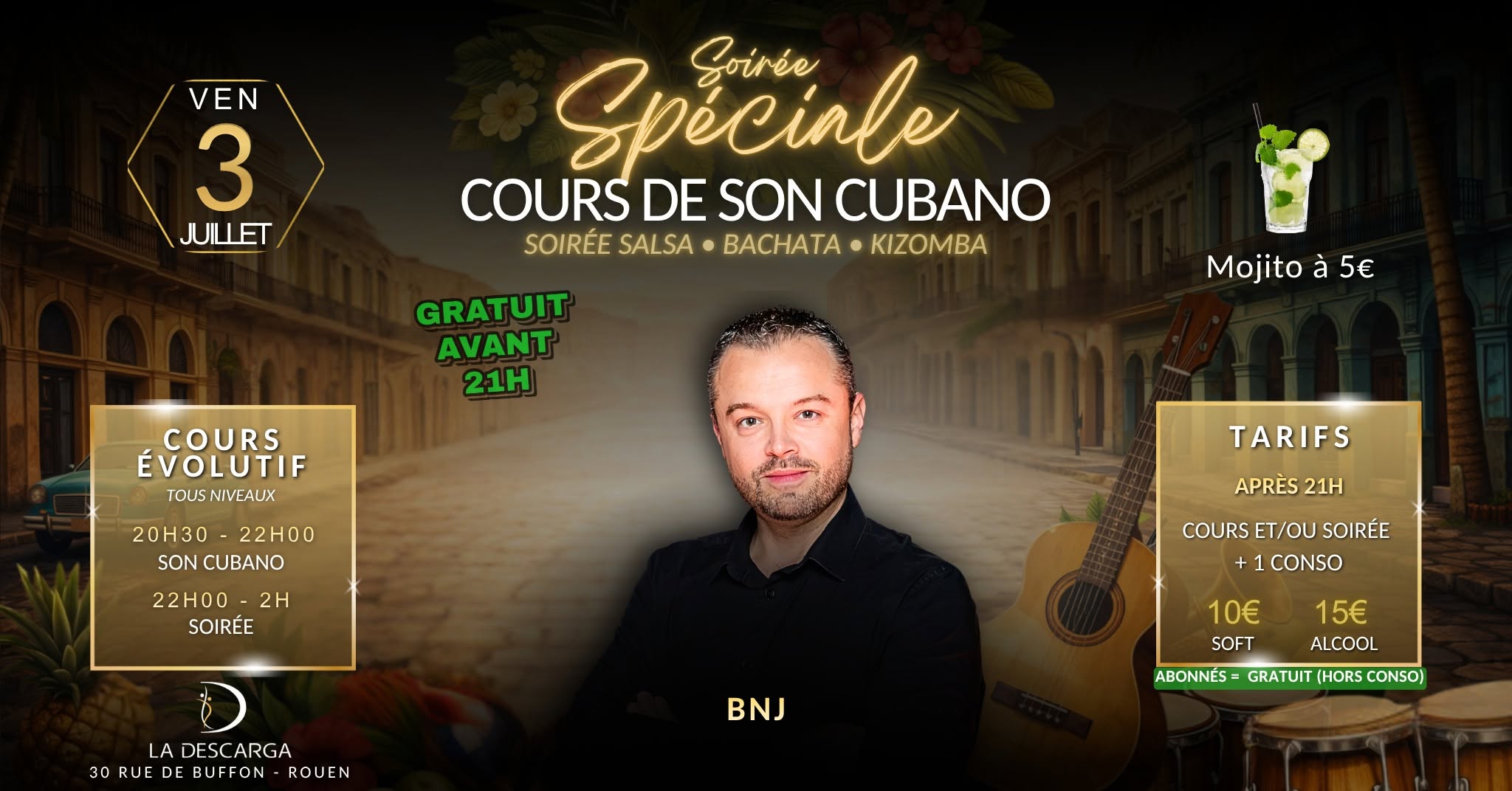 Soirรฉe Spรฉciale cours de Son Cubano ร La Descarga - Soirรฉe SBK (Salsa, Bachata, Kizomba)